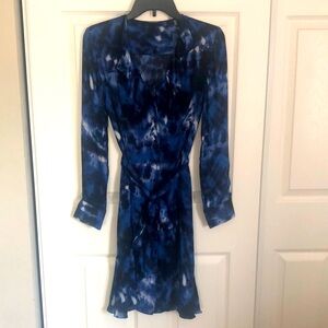 ELIE TAHARI Origami Blue and White Long Sleeve Button Up Shirt Dress Size 10